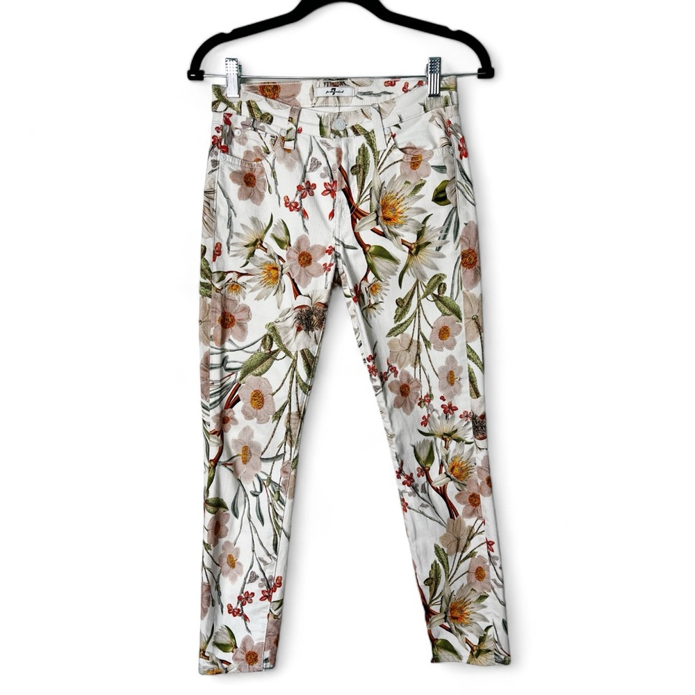 7 For All Man Kind -‎ Women’s White Floral Print Gwenevere Skinny Jeans - Sz. 24